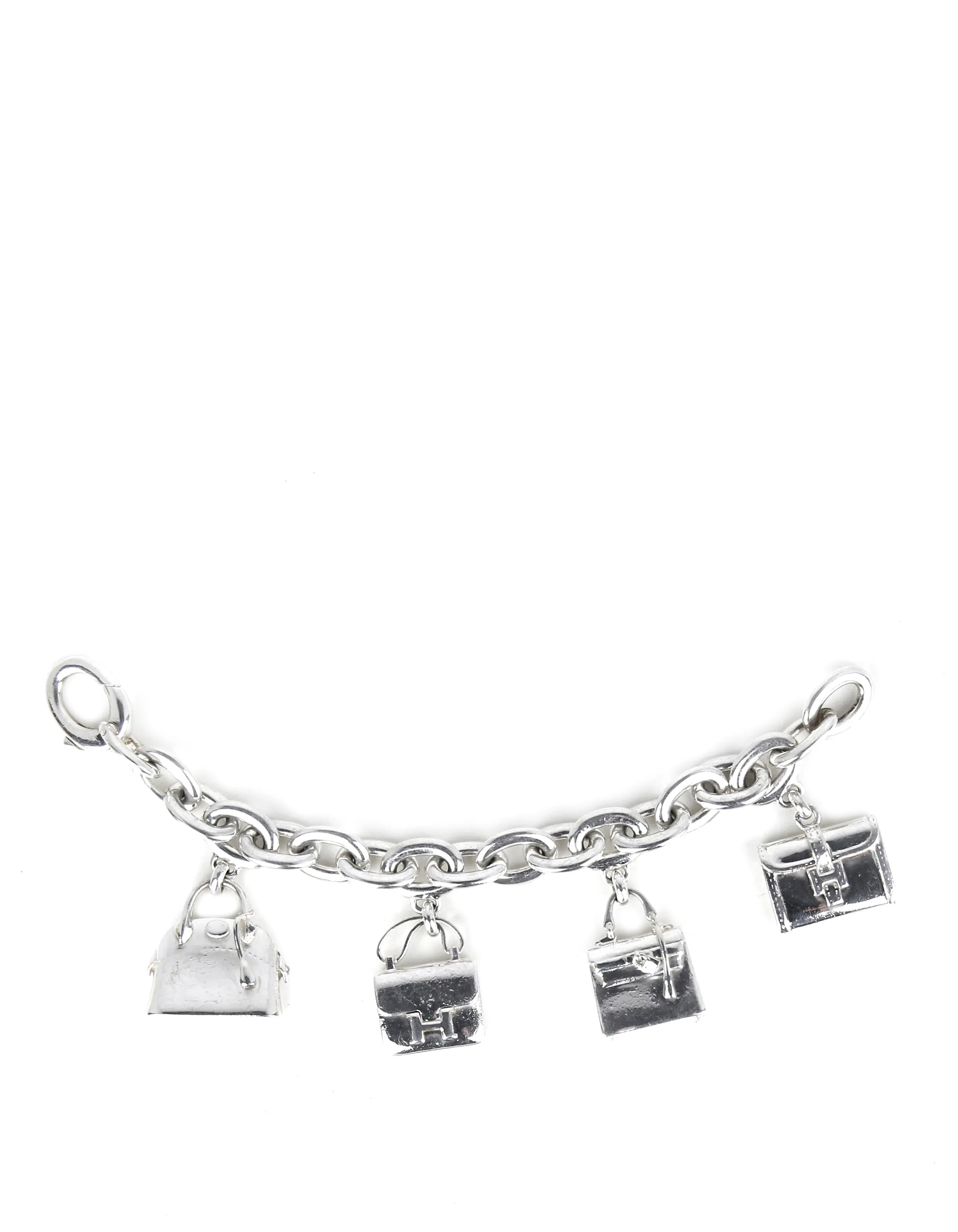 Hermes Vintage Sterling Silver Iconic Bags Charm Bracelet