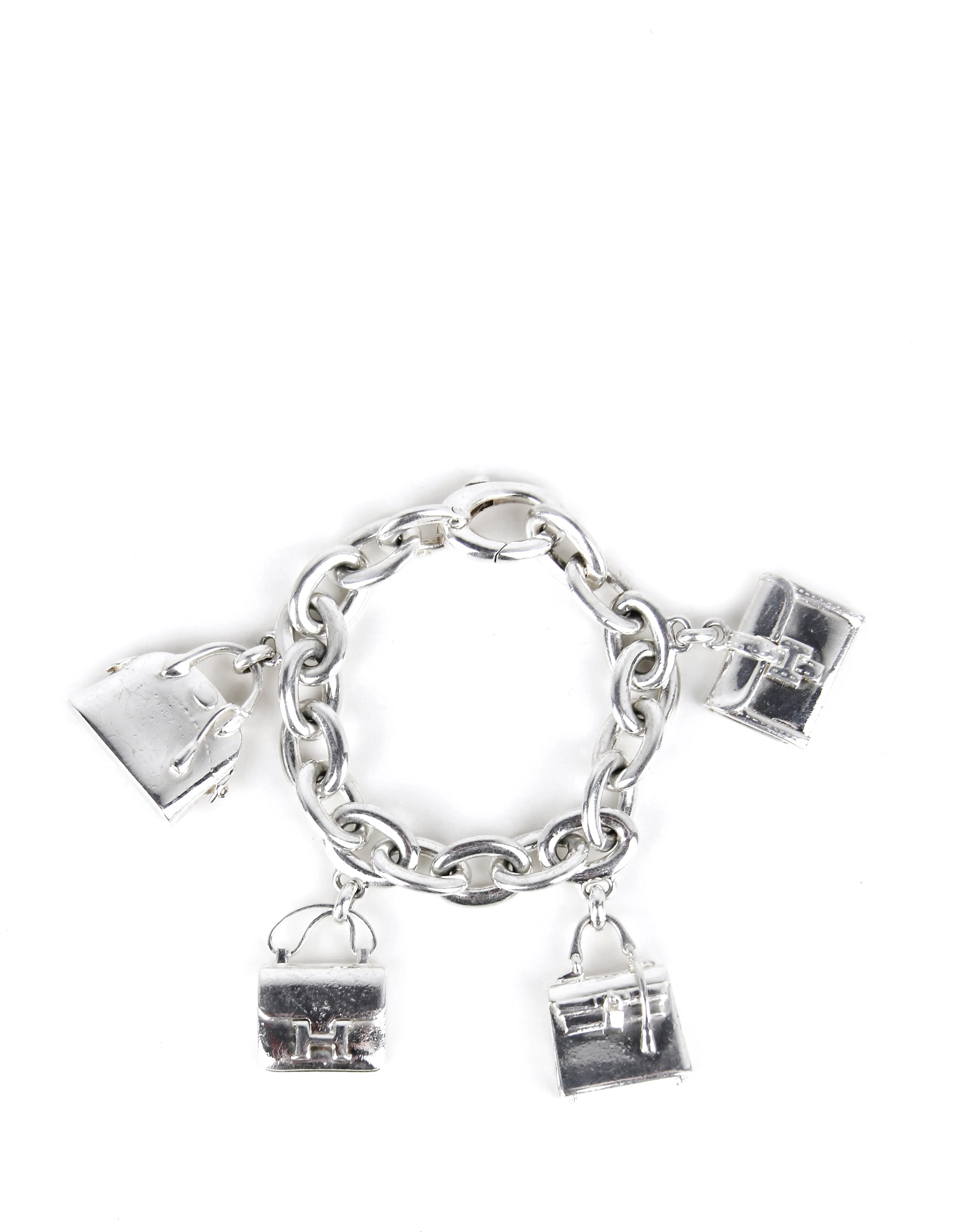 Hermes Vintage Sterling Silver Iconic Bags Charm Bracelet