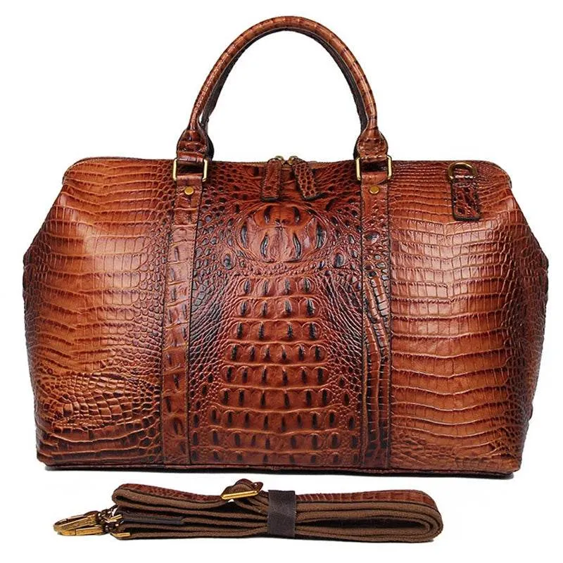 High Fashion Men & Women Leather Travel Duffle Alligator Pattern