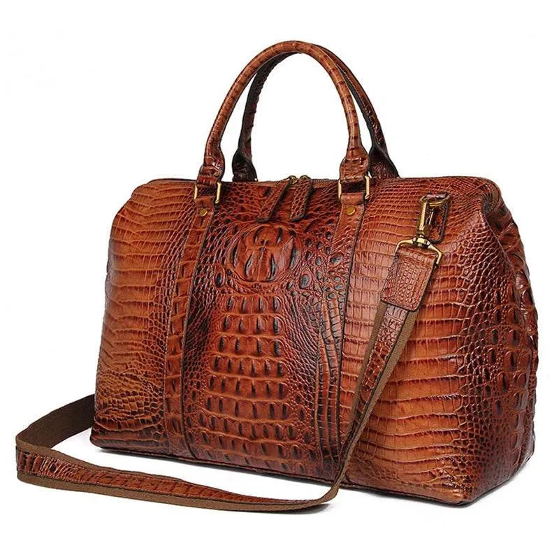 High Fashion Men & Women Leather Travel Duffle Alligator Pattern