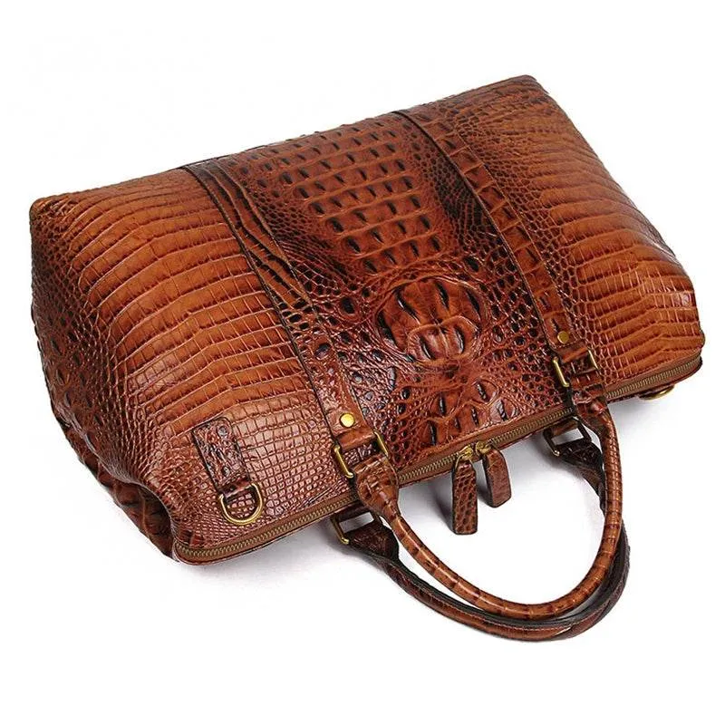High Fashion Men & Women Leather Travel Duffle Alligator Pattern