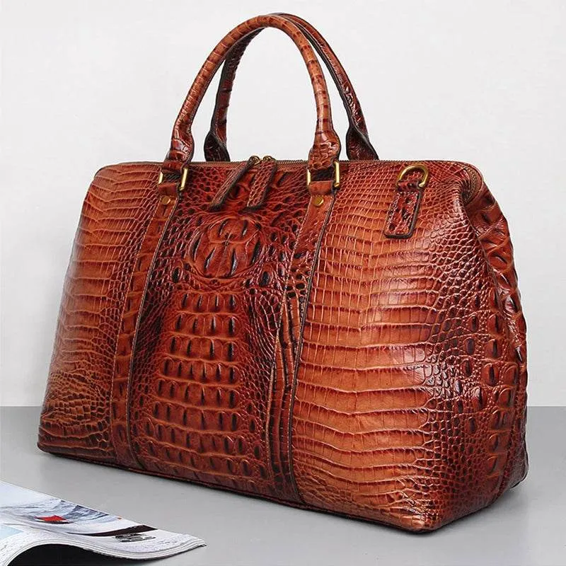 High Fashion Men & Women Leather Travel Duffle Alligator Pattern