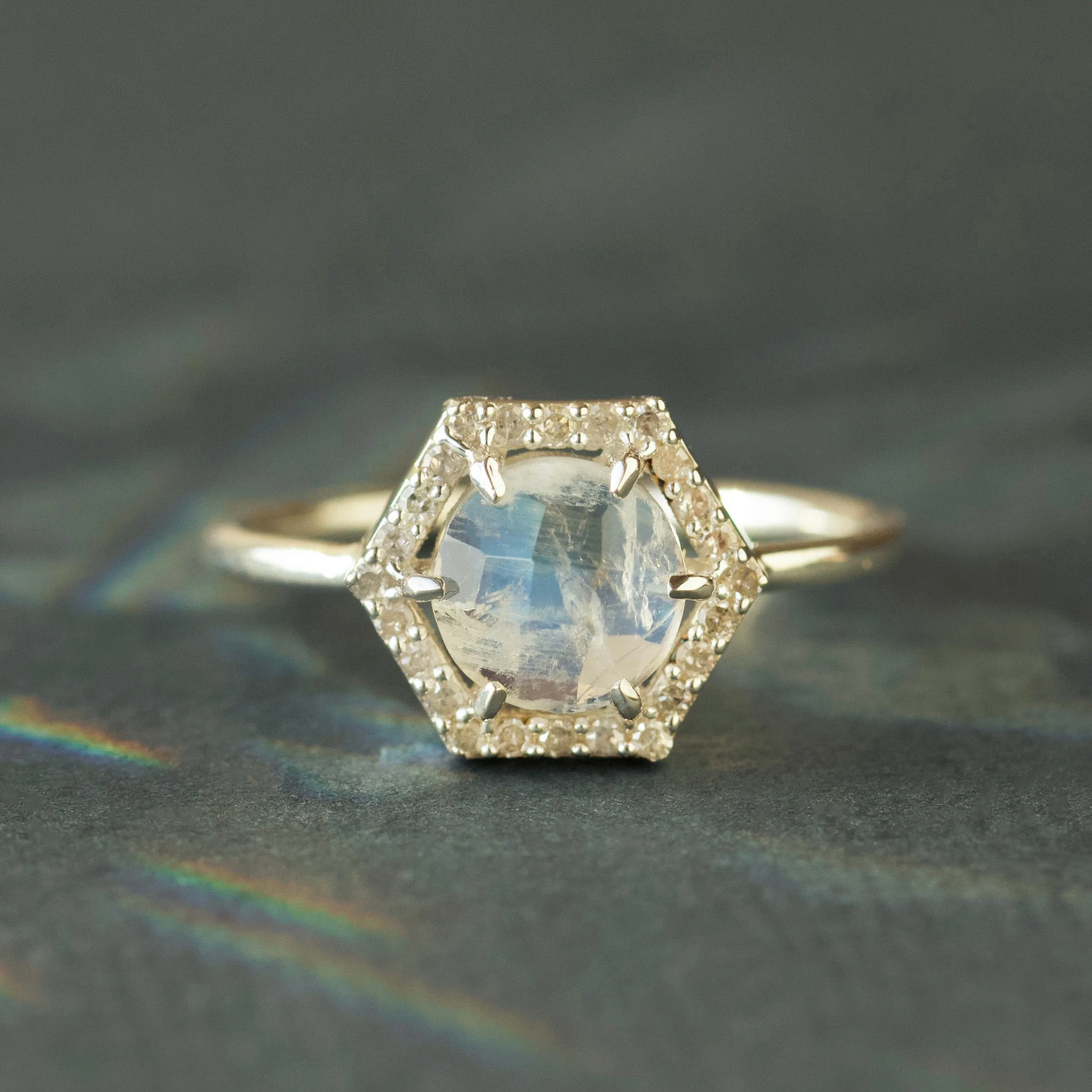 Icon Moonstone & Diamond Hexagon Ring