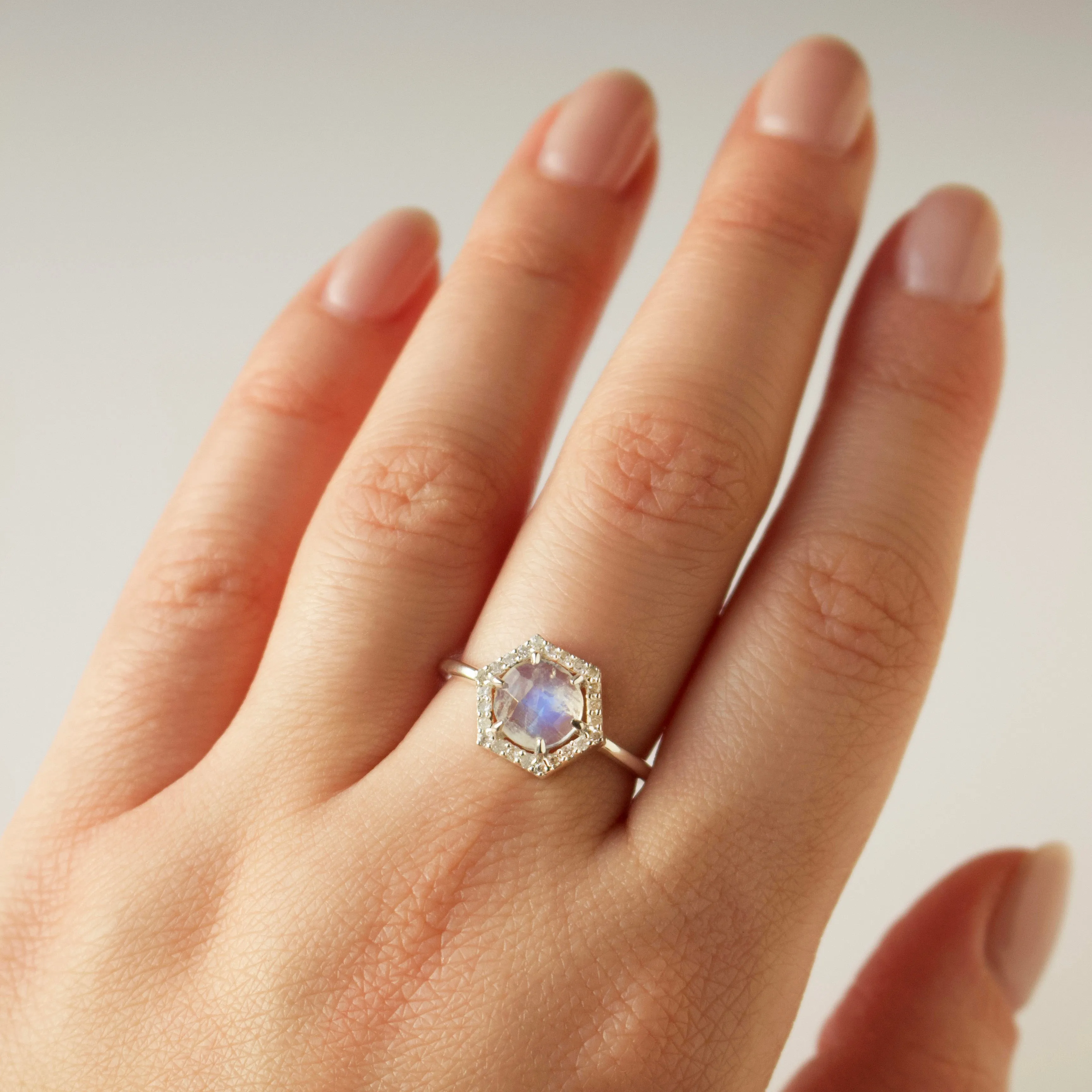 Icon Moonstone & Diamond Hexagon Ring