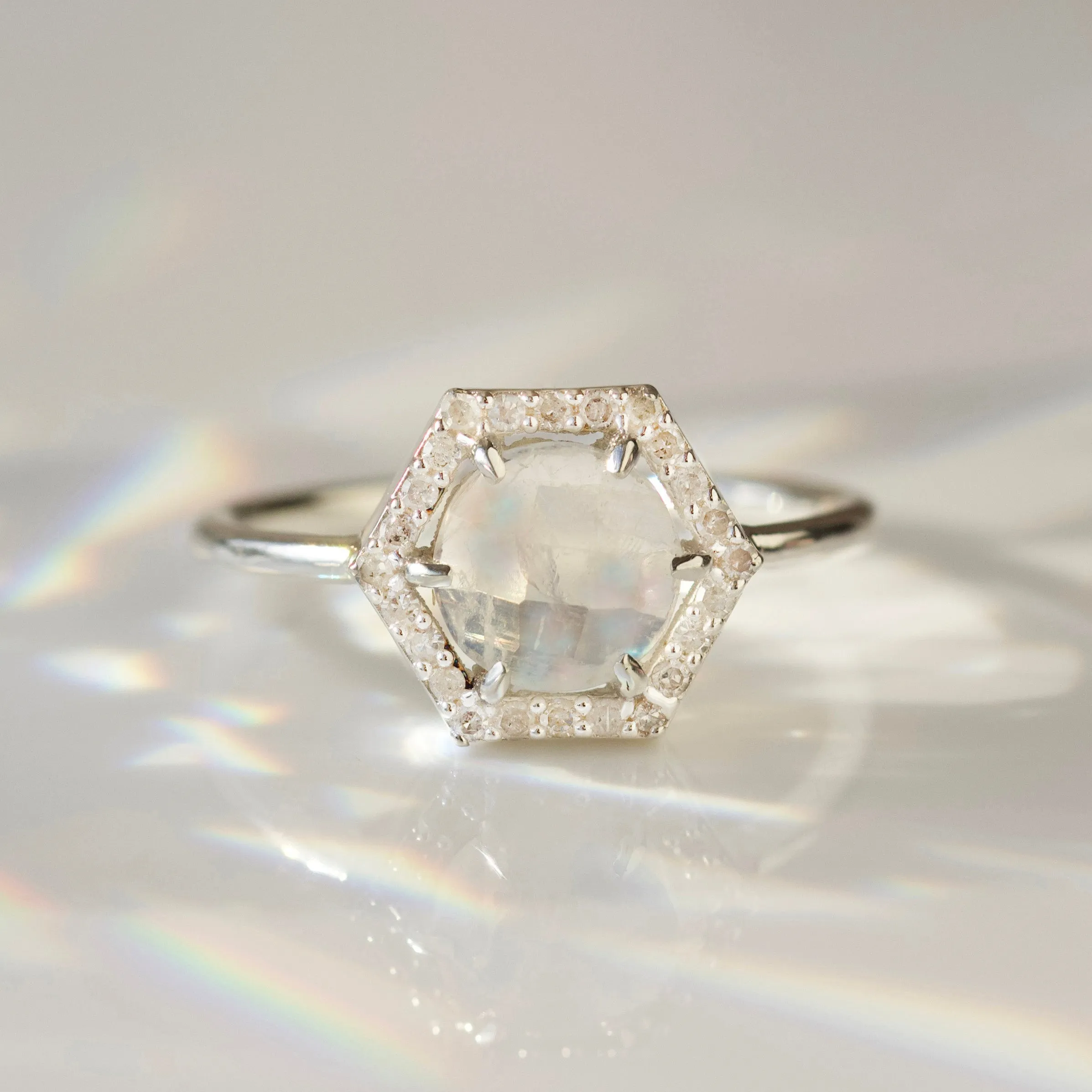 Icon Moonstone & Diamond Hexagon Ring