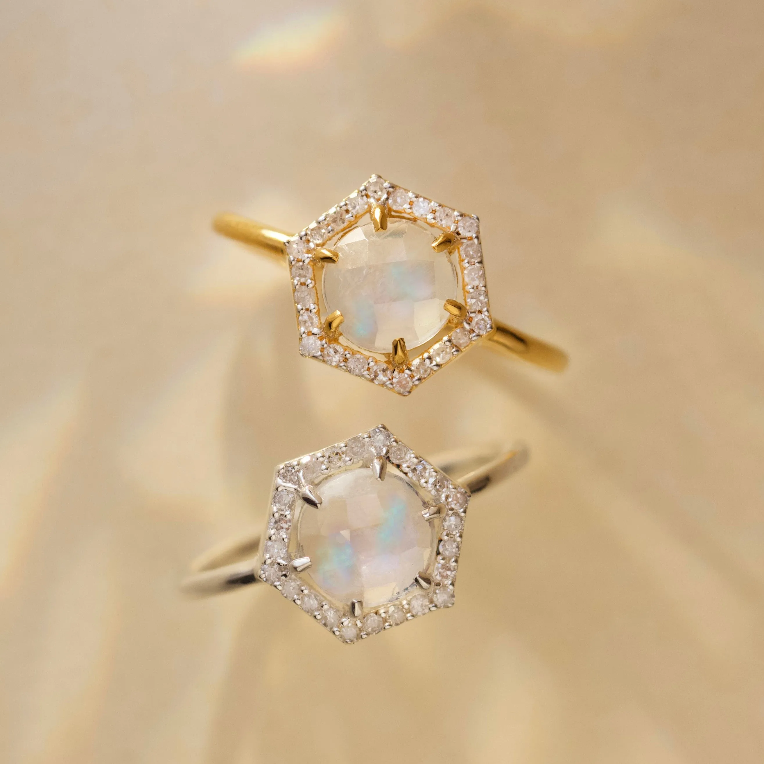 Icon Moonstone & Diamond Hexagon Ring