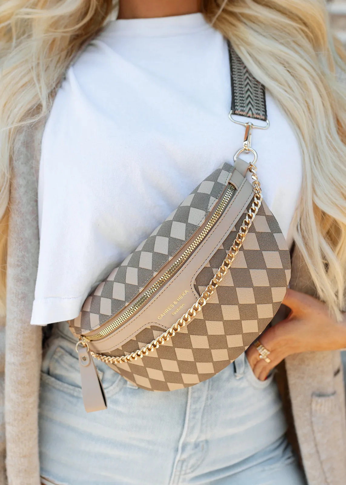 Jude Pyramid Check Crossbody Bum Bag - Khaki