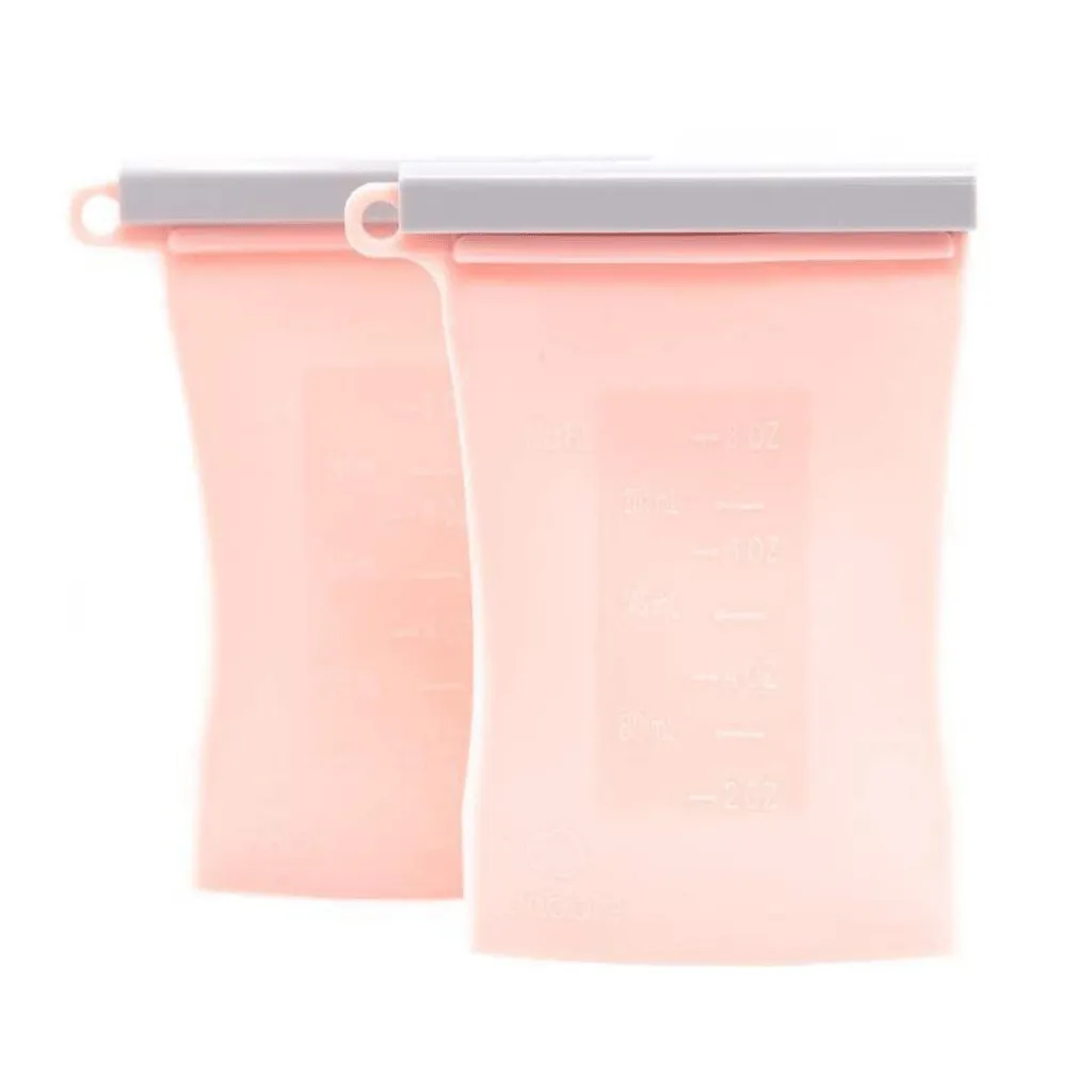Junobie Reusable Silicone Breastmilk Storage Bags- 2pk (Rose)- CLEARANCE