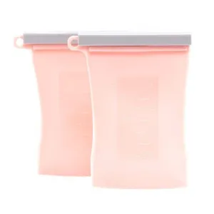 Junobie Reusable Silicone Breastmilk Storage Bags- 2pk (Rose)- CLEARANCE