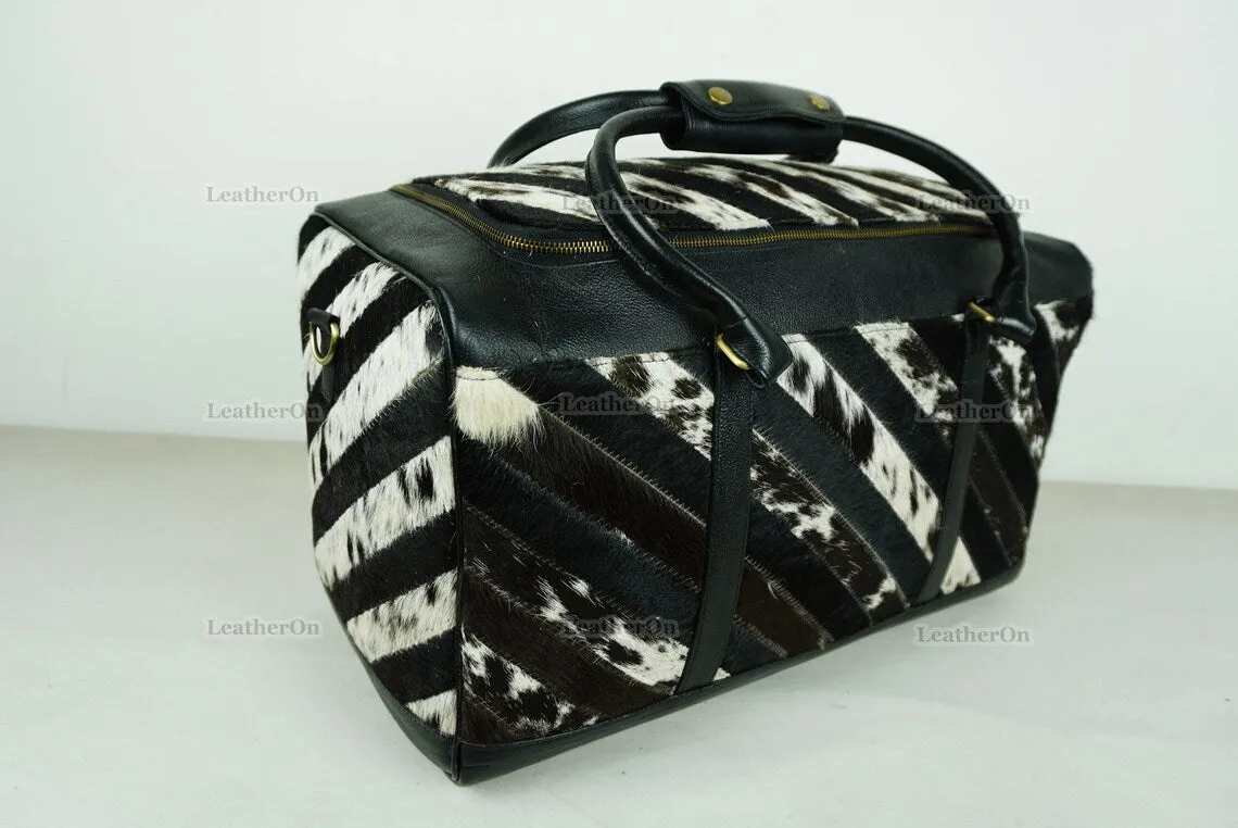 Large Duffel Bag!! Cowhide Patchwork Duffel Bag | Hair-On-Leather Travel Bag | Cow Skin Luggage Bag | Handmade Cowhide Duffel Bag | DB101