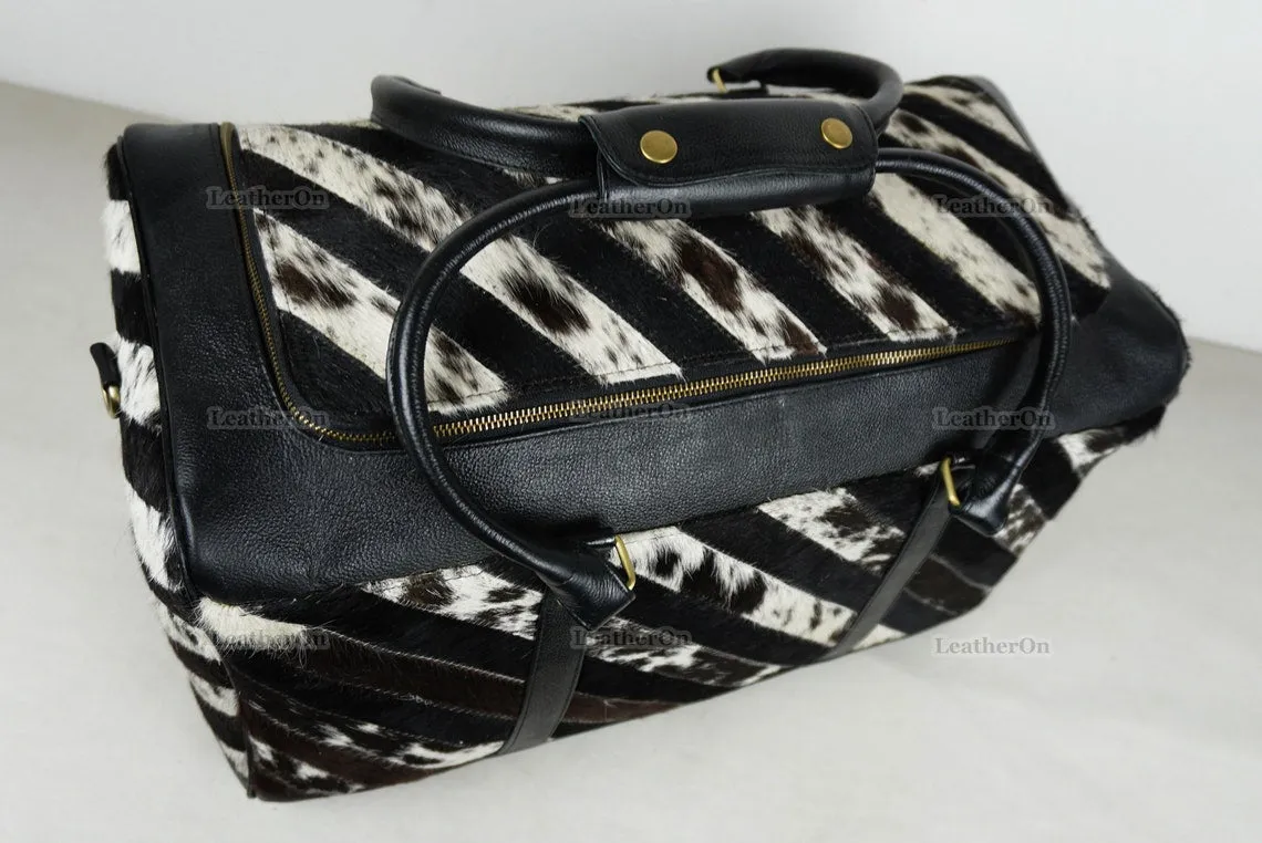 Large Duffel Bag!! Cowhide Patchwork Duffel Bag | Hair-On-Leather Travel Bag | Cow Skin Luggage Bag | Handmade Cowhide Duffel Bag | DB101