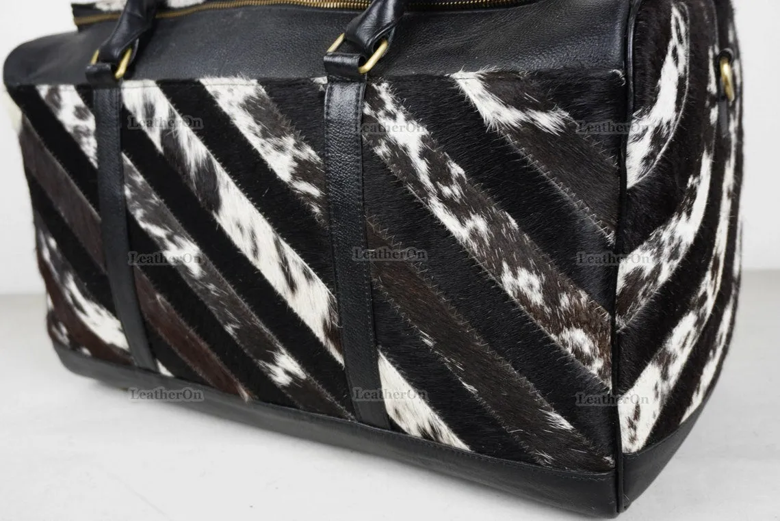 Large Duffel Bag!! Cowhide Patchwork Duffel Bag | Hair-On-Leather Travel Bag | Cow Skin Luggage Bag | Handmade Cowhide Duffel Bag | DB101