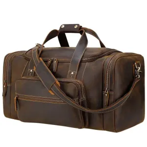 Large Travel Bag Genuine Leather Vintage Luggage Weekender Bags