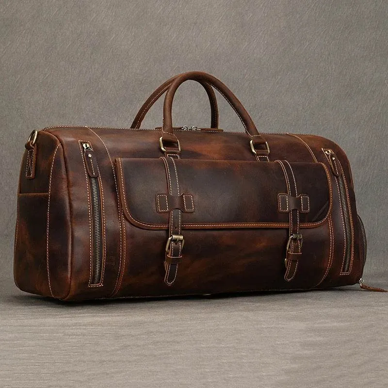 Large Travel Bag Genuine Leather Vintage Luggage Weekender Bags