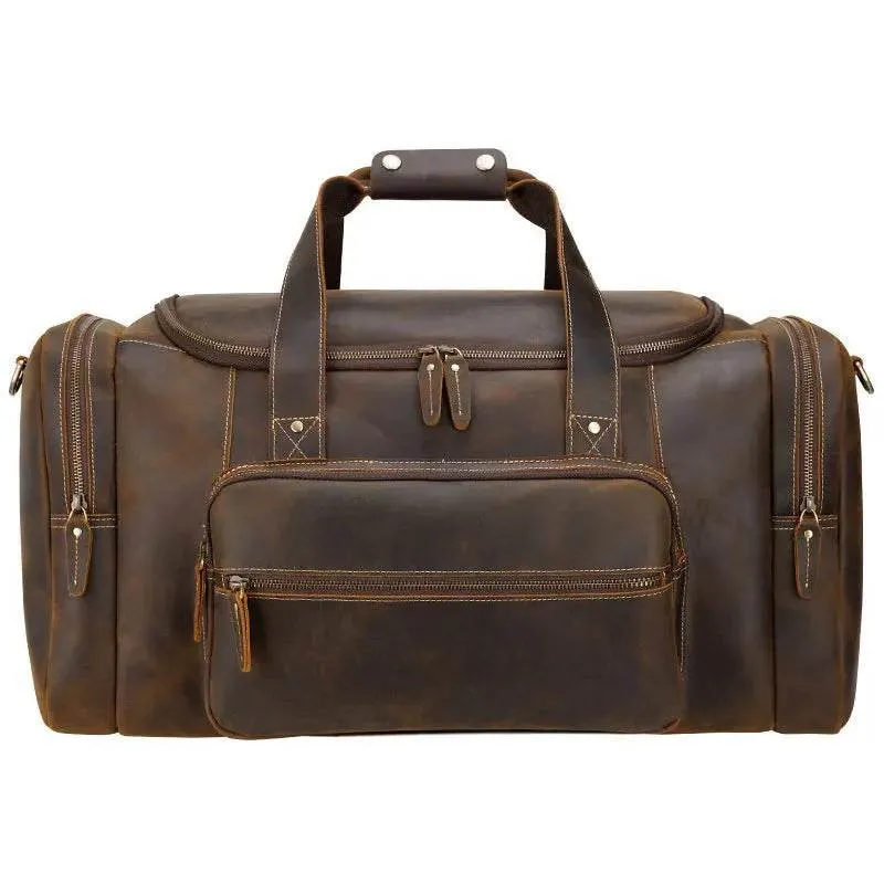Large Travel Bag Genuine Leather Vintage Luggage Weekender Bags