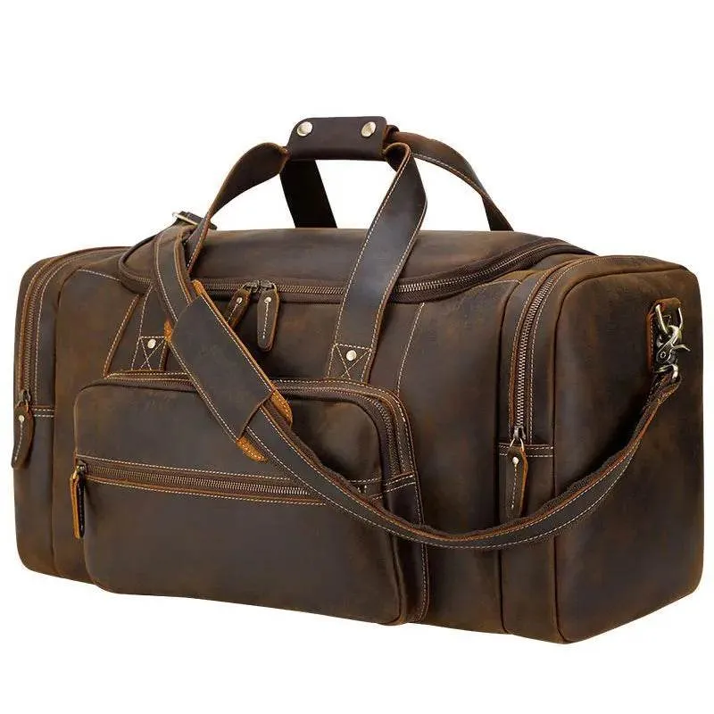 Large Travel Bag Genuine Leather Vintage Luggage Weekender Bags