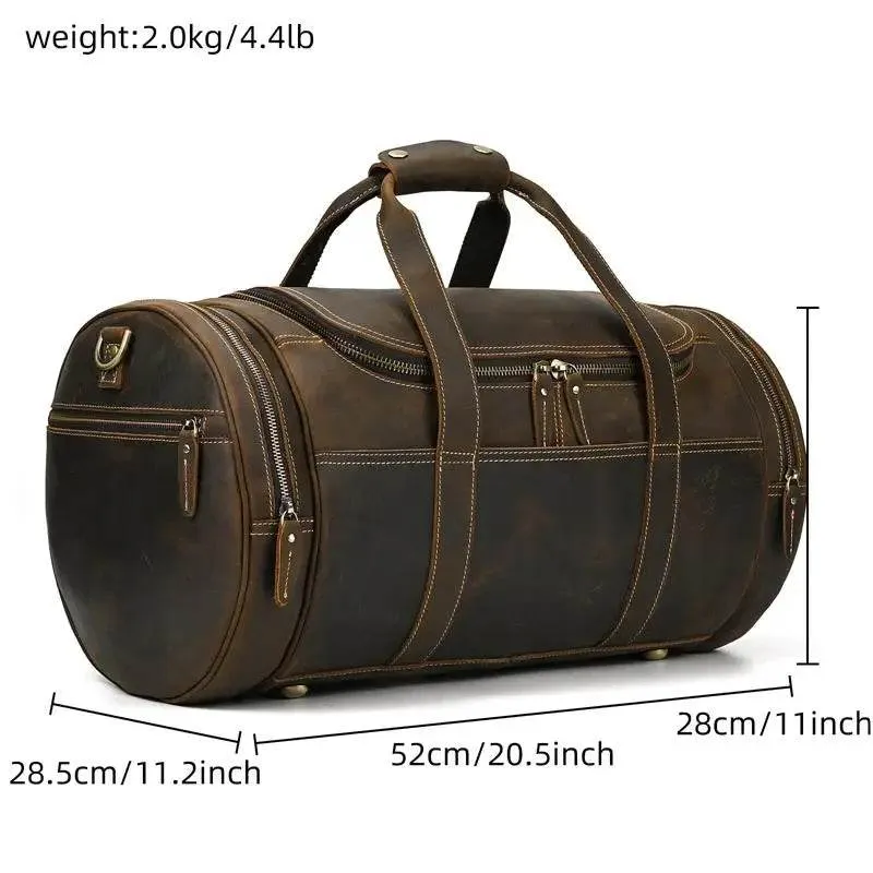 Large Travel Bag Genuine Leather Vintage Luggage Weekender Bags