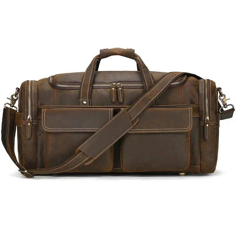 Large Travel Bag Genuine Leather Vintage Luggage Weekender Bags