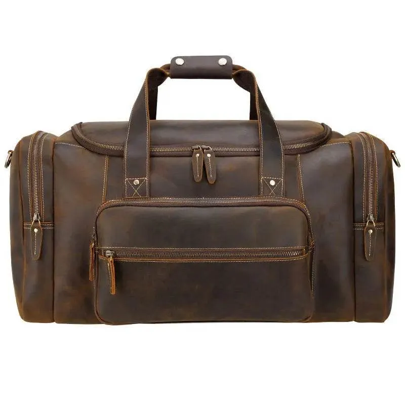 Large Travel Bag Genuine Leather Vintage Luggage Weekender Bags