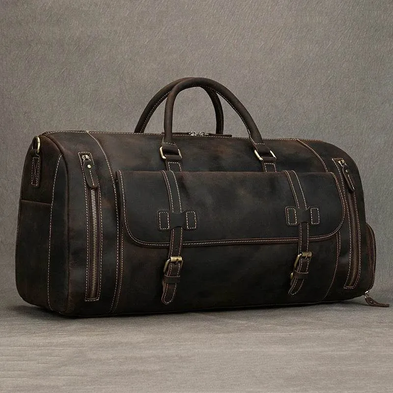 Large Travel Bag Genuine Leather Vintage Luggage Weekender Bags