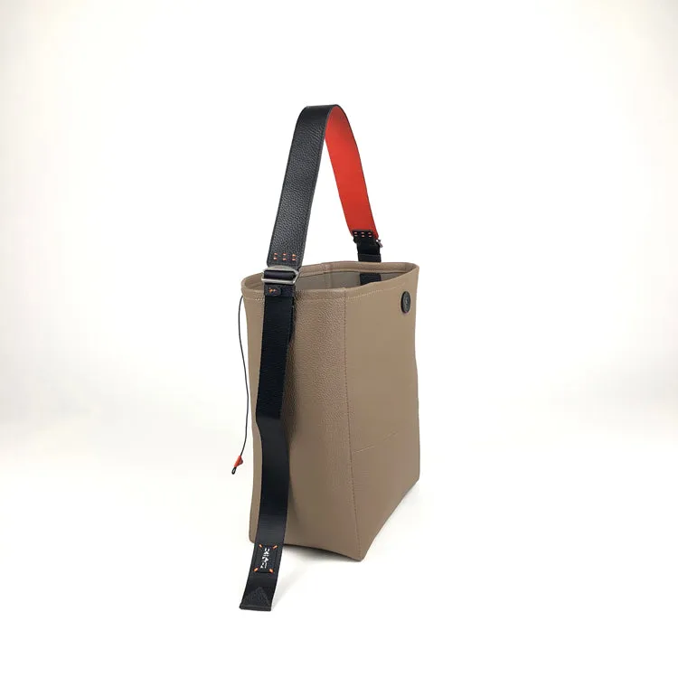 Large Womens Khaki Leather Shoulder Barrel Tote Bag Bucket Tote Handbag Purse Work Bag for Ladies