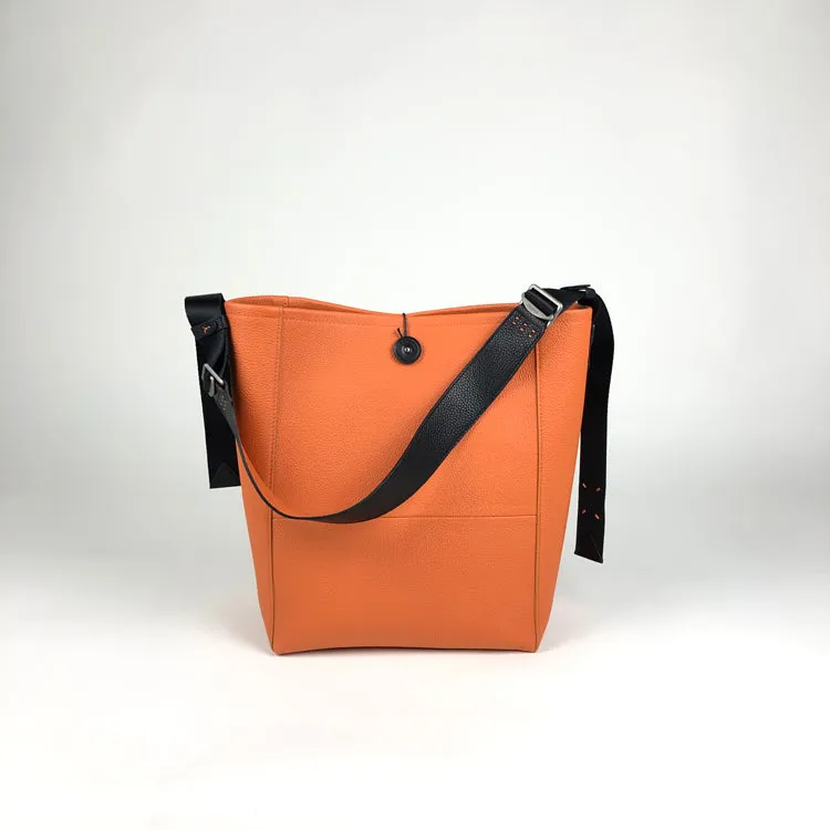 Large Womens Khaki Leather Shoulder Barrel Tote Bag Bucket Tote Handbag Purse Work Bag for Ladies