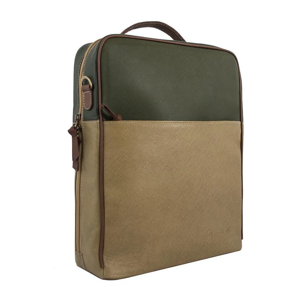 Leather Backpack-Tan/Olive Green
