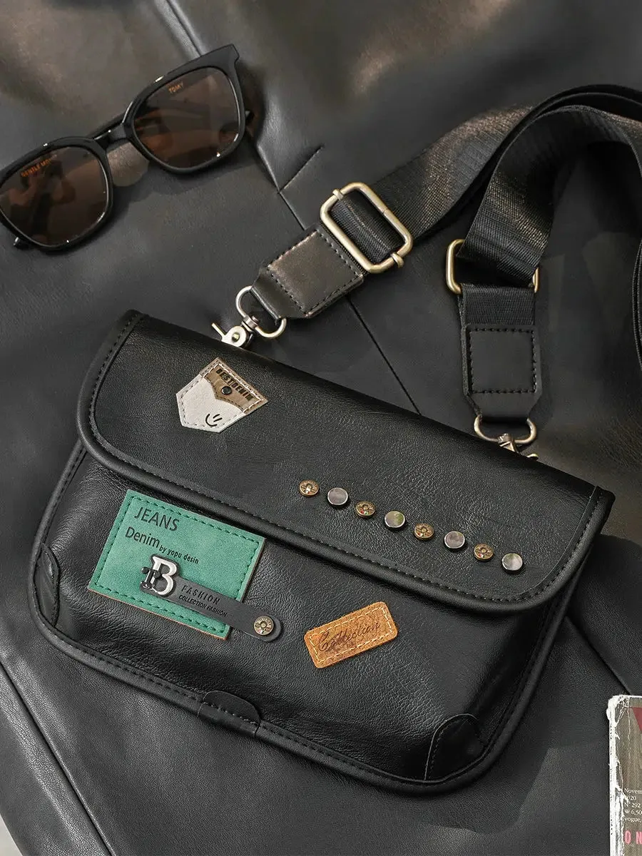 Leather Chest Bag with Patch Accents
