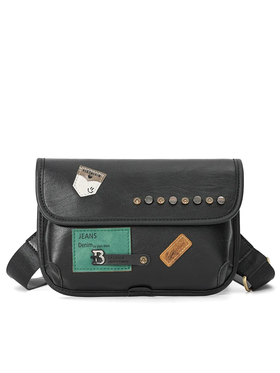 Leather Chest Bag with Patch Accents