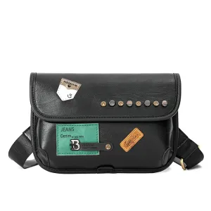 Leather Chest Bag with Patch Accents