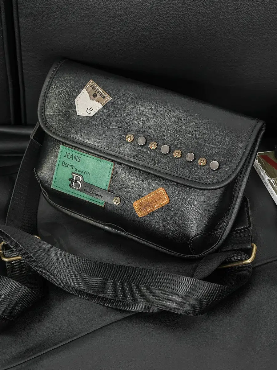 Leather Chest Bag with Patch Accents