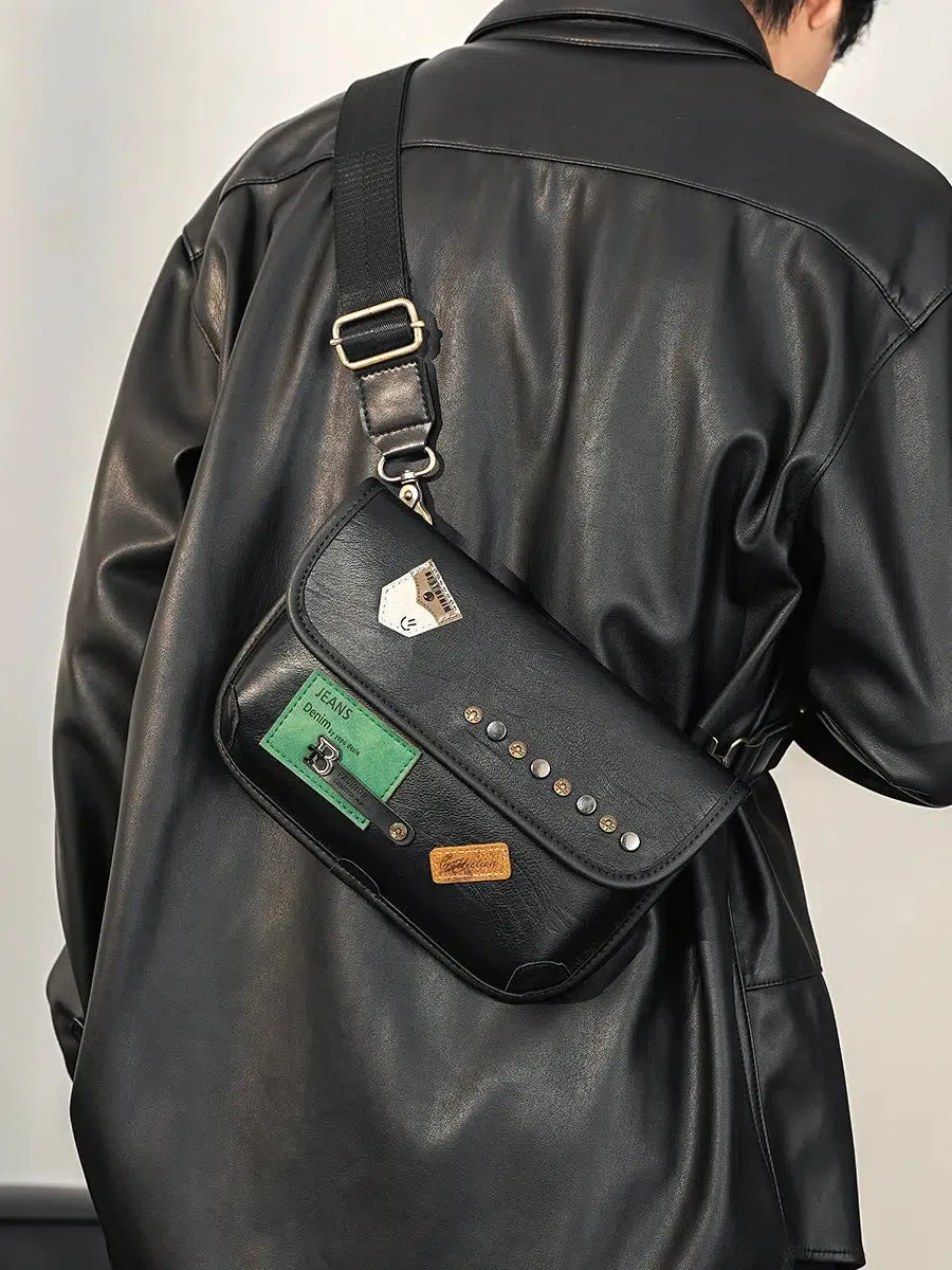 Leather Chest Bag with Patch Accents
