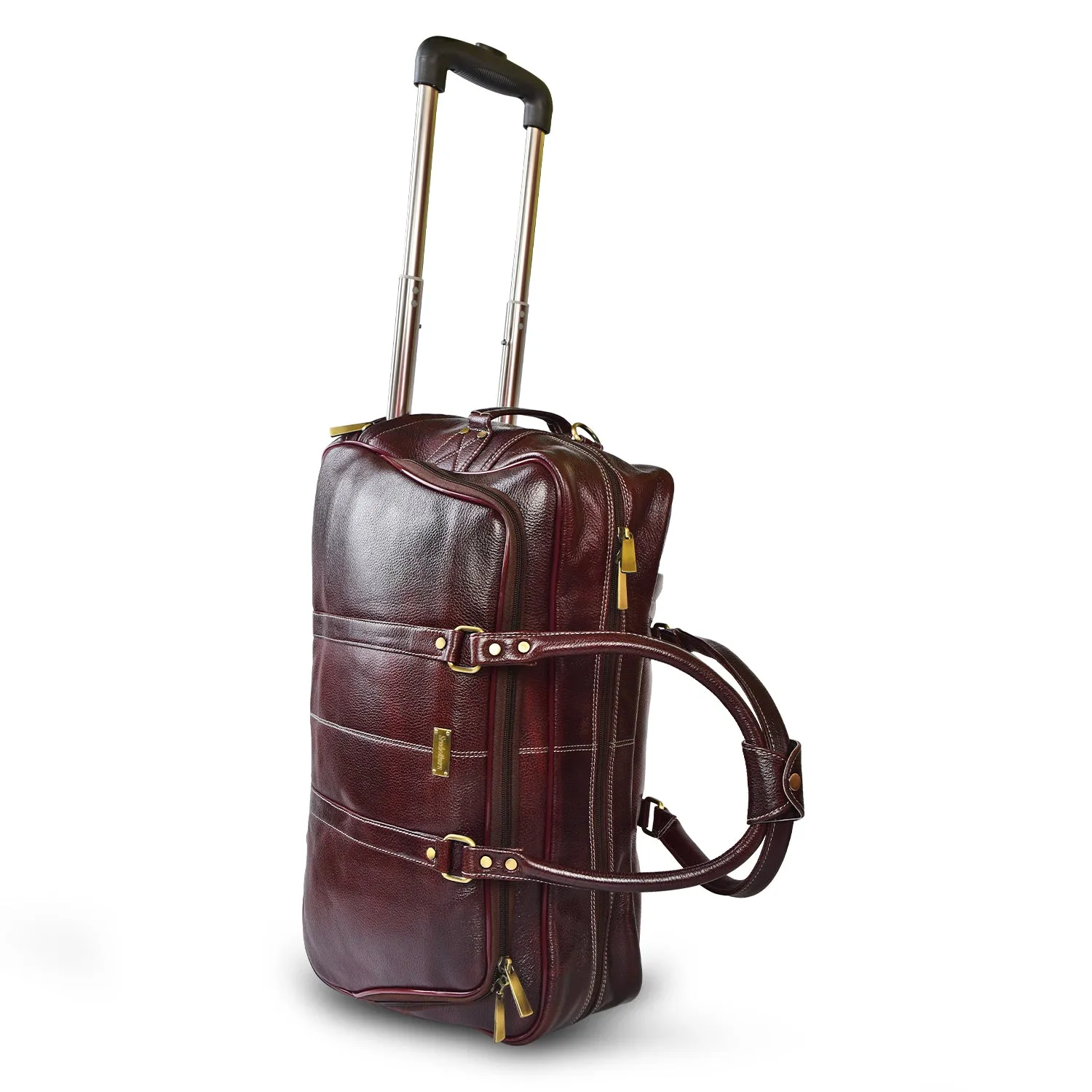 Leather Duffel Trolley Bag 36830 (Brown)