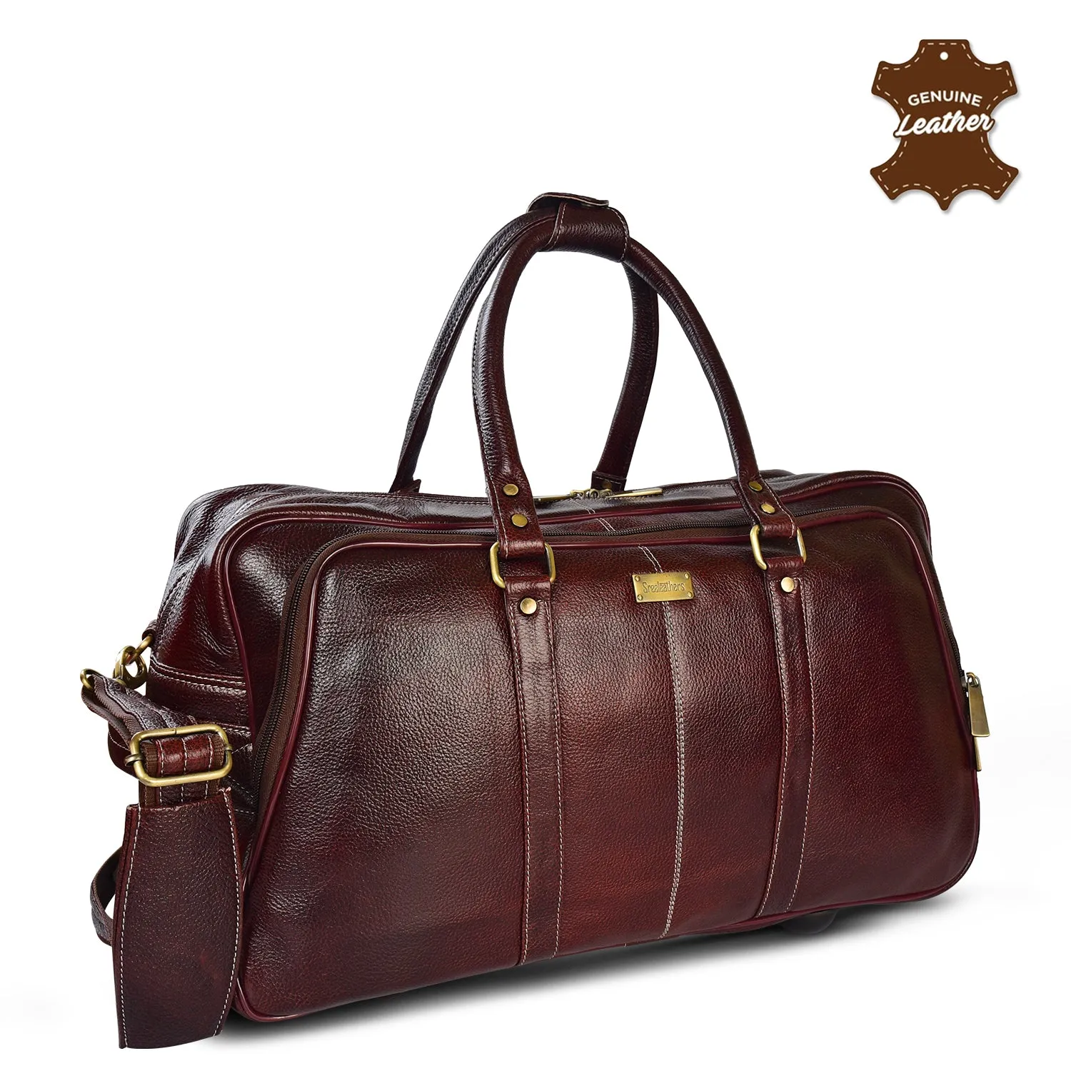 Leather Duffel Trolley Bag 36830 (Brown)