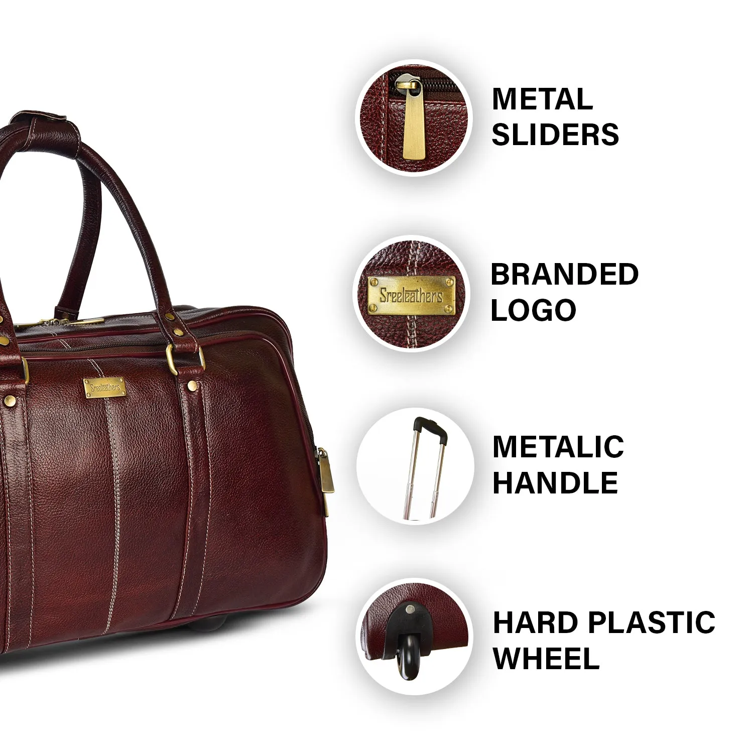 Leather Duffel Trolley Bag 36830 (Brown)