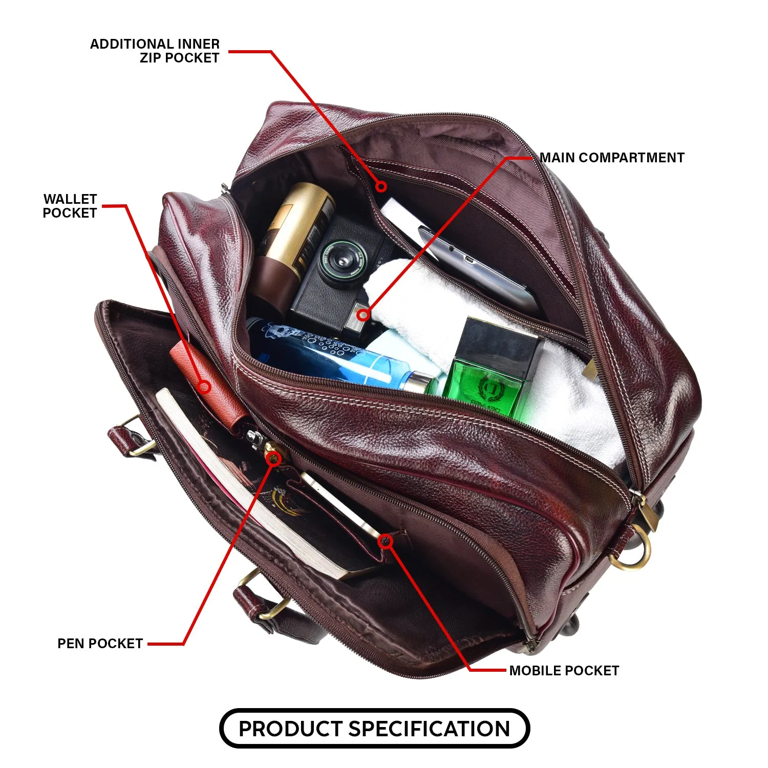 Leather Duffel Trolley Bag 36830 (Brown)