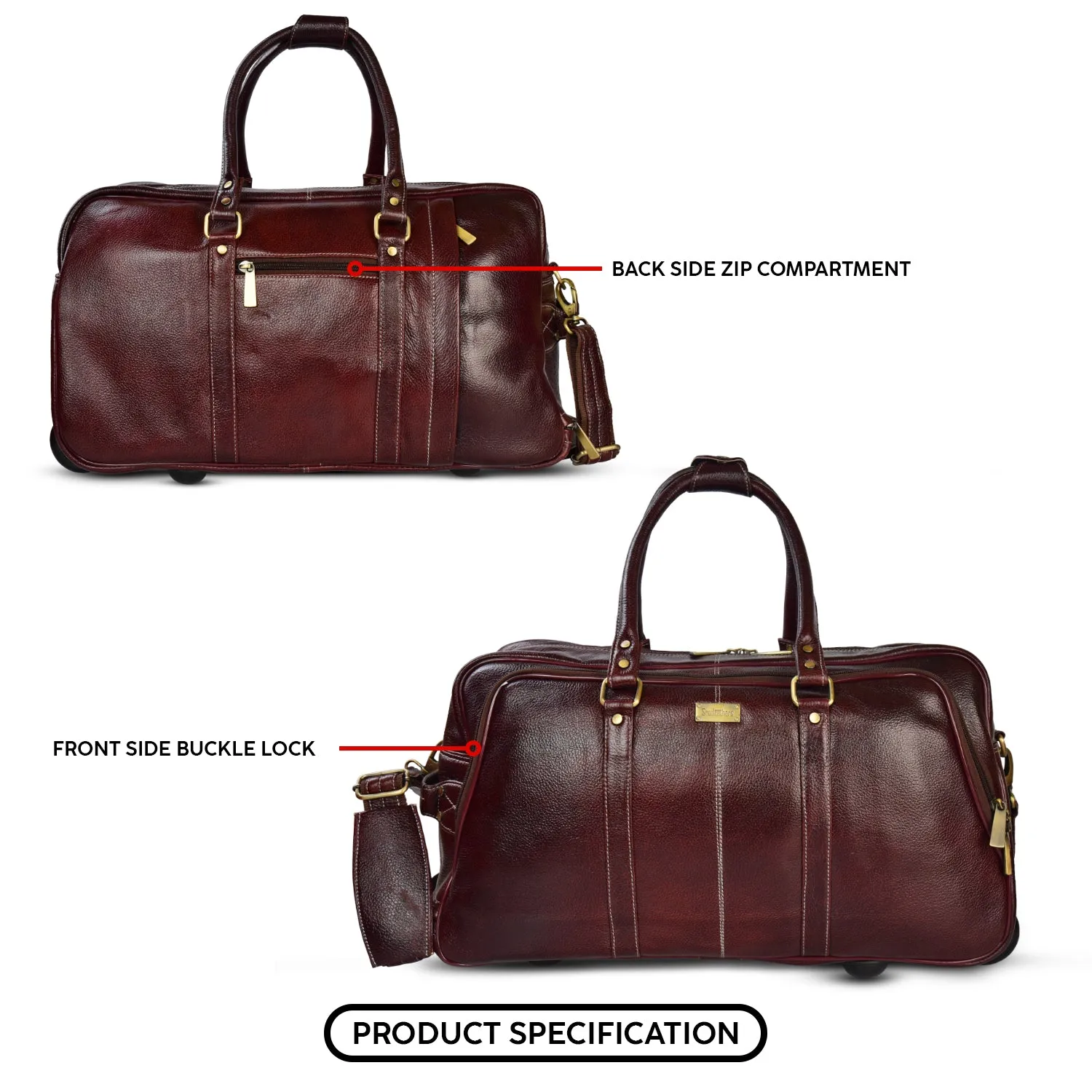 Leather Duffel Trolley Bag 36830 (Brown)