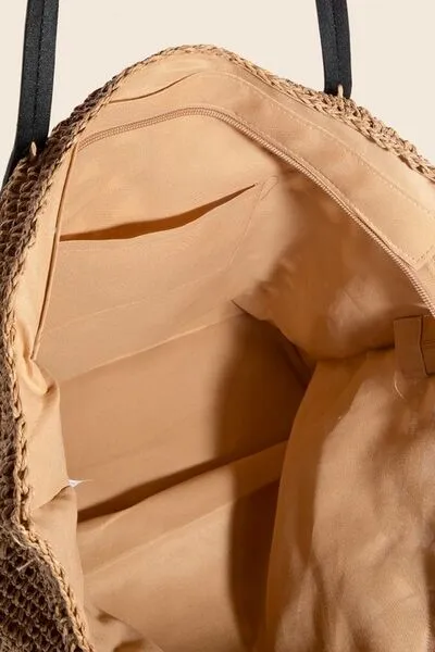 Leather Handle Knitted Tote Bag