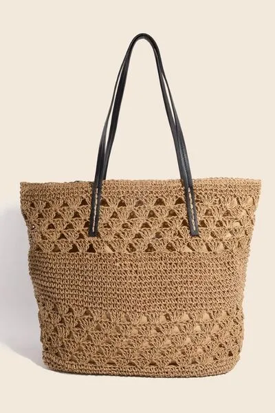 Leather Handle Knitted Tote Bag