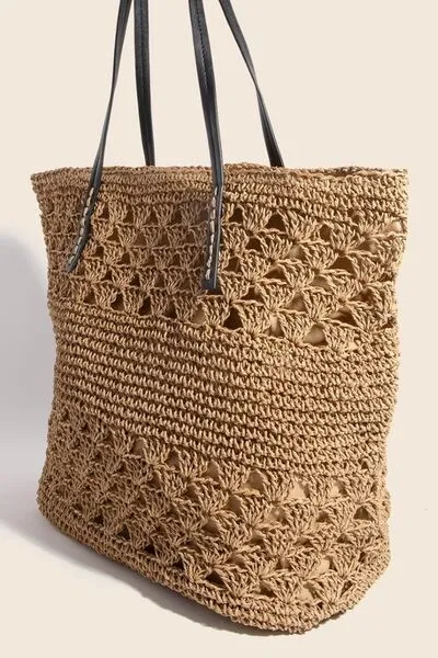 Leather Handle Knitted Tote Bag