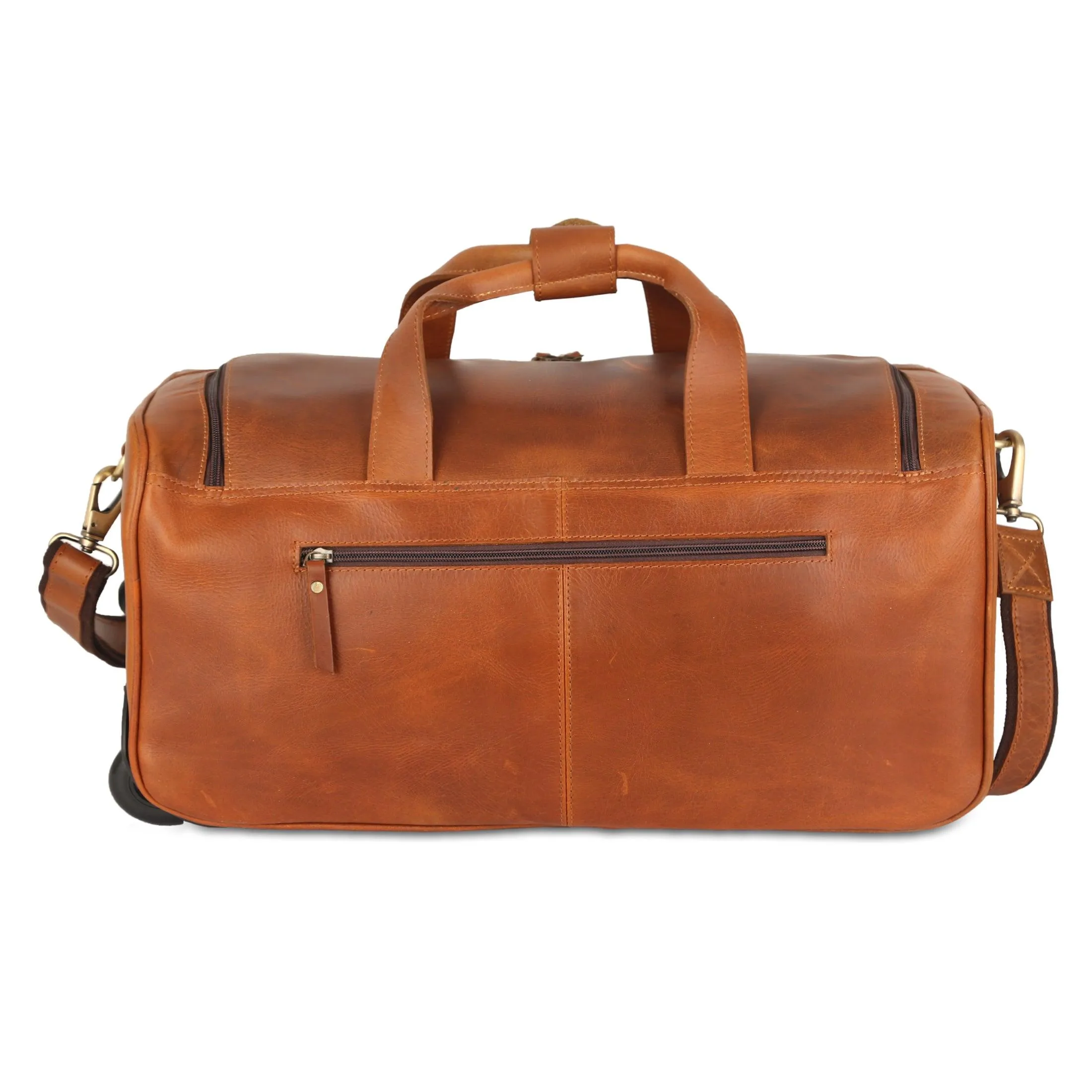 Leather Rolling Travel Duffle Bag for Men Women 21 inch with wheels Sports Overnight Weekend Duffel Gym Cabin Holdall with wheels for easy carry