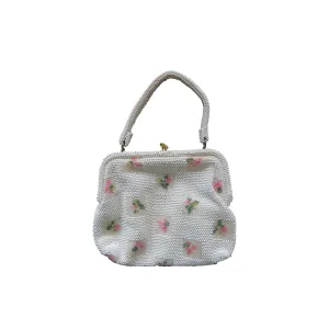 Lemured Petite-Bead Pink and Cream Beaded Flower Bag and Mirror Purse