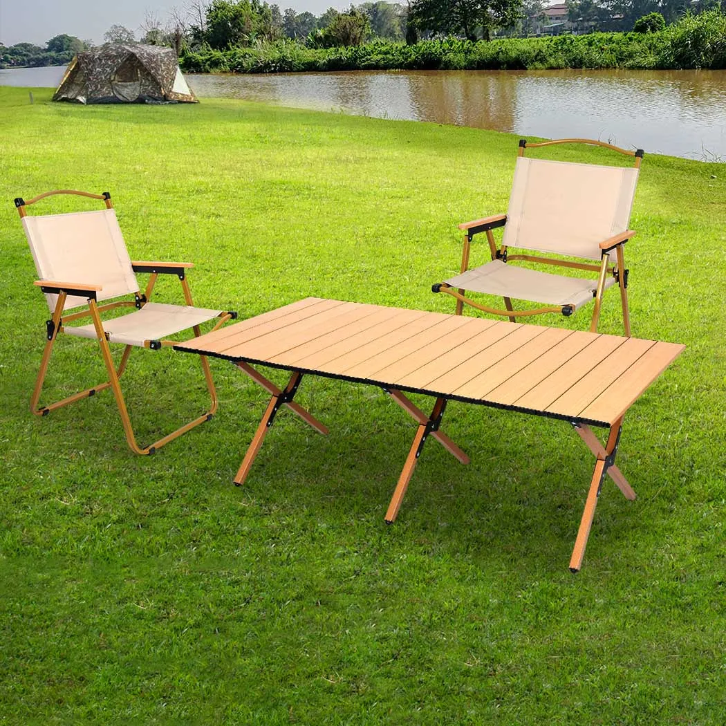 Levede Folding Camping Table Chair Set Oak