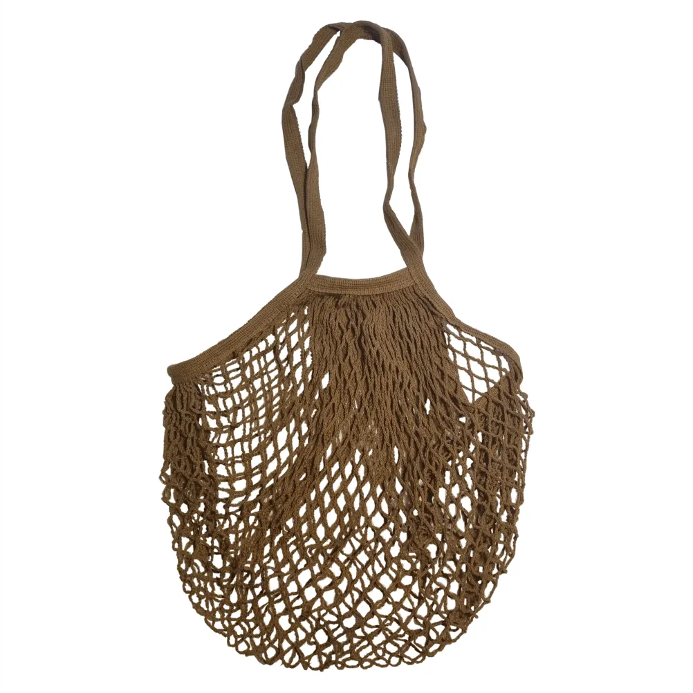 Long Handles - Organic Cotton - Reusable Grocery Mesh Shopping Bag - Khaki Green