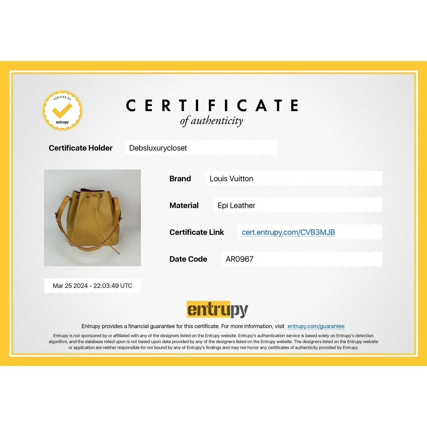 Louis Vuitton Petit Noe Drawstring Epi Yellow Leather Bucket Bag