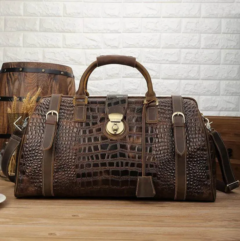 Luxury Crocodile Leather Travel Bag for Men Alligator Trolley Bag