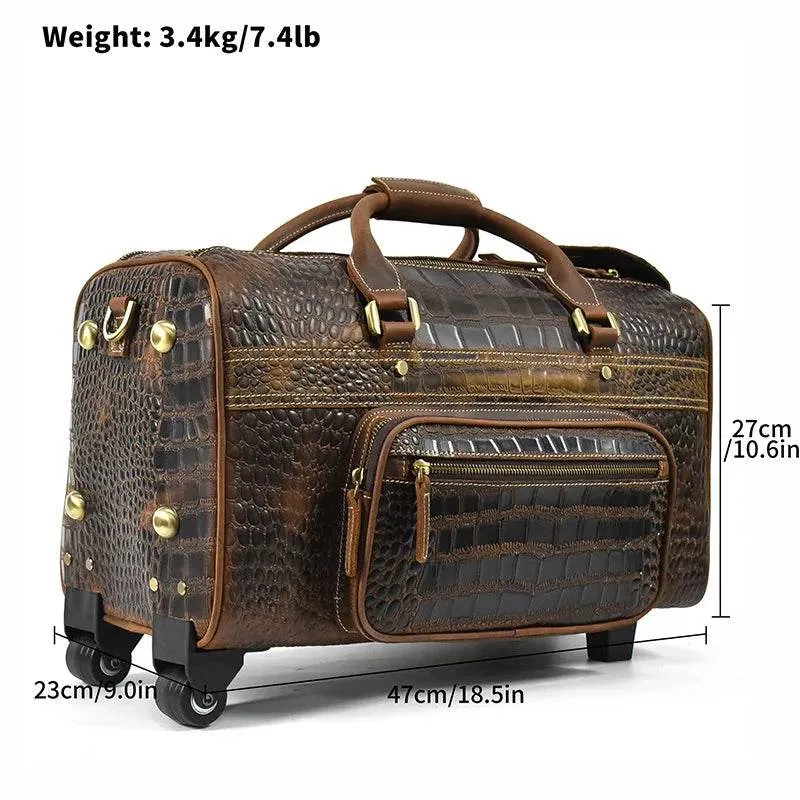 Luxury Crocodile Leather Travel Bag for Men Alligator Trolley Bag