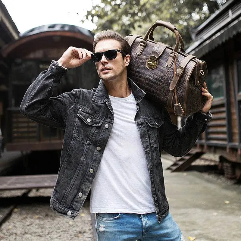 Luxury Crocodile Leather Travel Bag for Men Alligator Trolley Bag