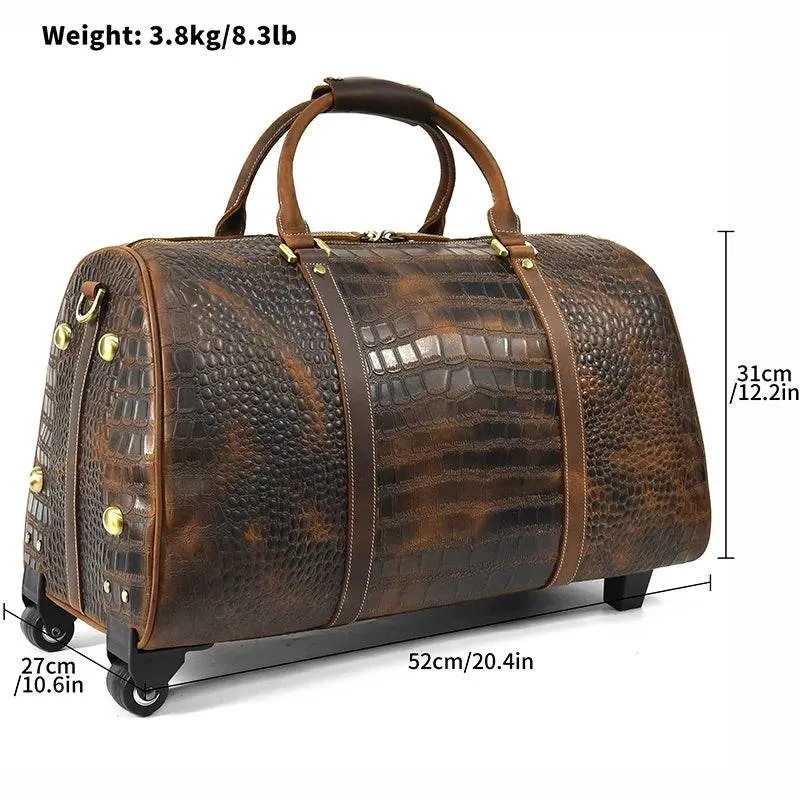 Luxury Crocodile Leather Travel Bag for Men Alligator Trolley Bag