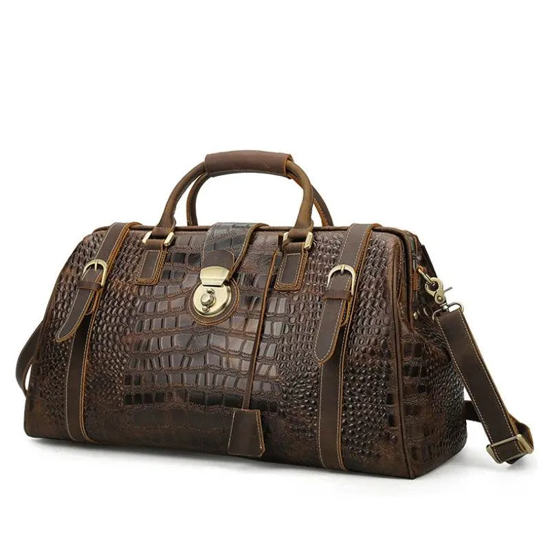 Luxury Crocodile Leather Travel Bag for Men Alligator Trolley Bag